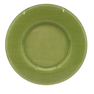 Bormioli Rocco Inca Green Glass Charger Plate 13” Decorative Weave Texture Italy